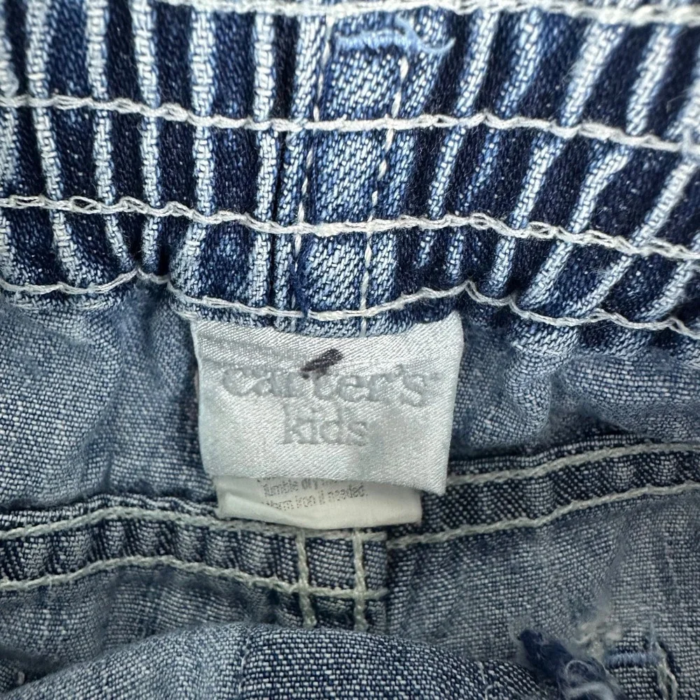 Vtg Carter's Kids Floral Embroidered Denim Jeans Baby Girls 9-12M Blue Snaps
